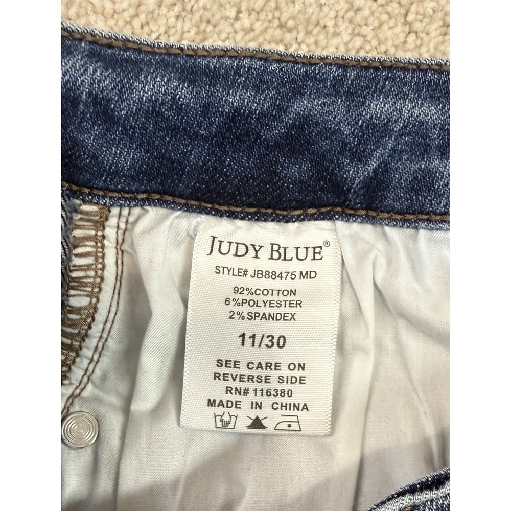 Judy Blue Women's 11/30 Wide Crop Leg Stretch Denim Blue Jeans Distressed - Picture 4 of 8